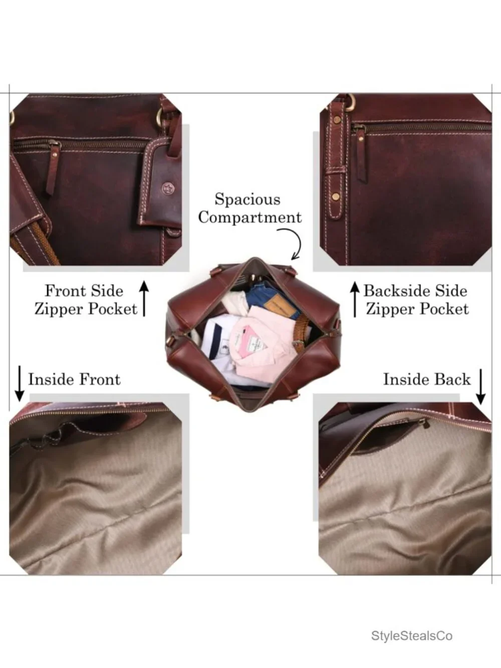 Leather Travel Duffel Bag | Gym Sports Bag Carry-On | Heavy Duty Lining